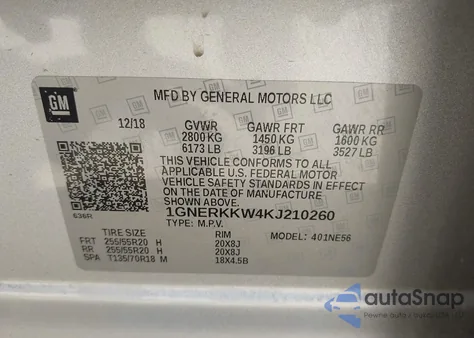 2019 Chevrolet Traverse Premier z USA, uszkodzony, nr VIN 1GNERKKW4KJ210260